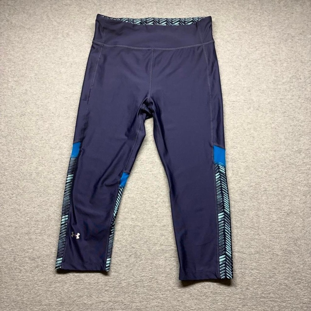 Women's Under Armour HeatGear Compression Leggings Blue Pattern Size Medium